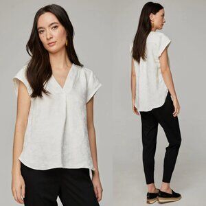 Althyrea Design White 100% Irish Linen Pleated V-Neck Tank